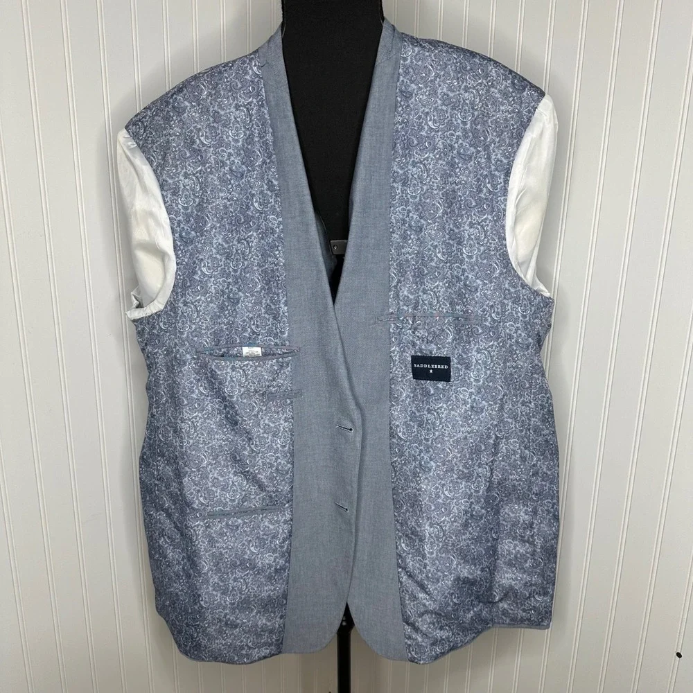 Saddlebred Blue Cotton Blazer Paisley Sport Coat Suit Jacket Two Button Mens 50R